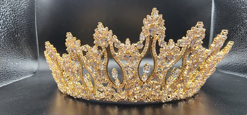 Savannah Couture Anna Swarovski Gold Tiara Crown Bridal Prom Quinceanera